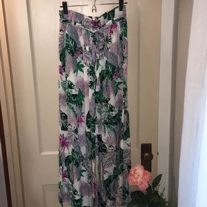 Tropical print wide leg pants